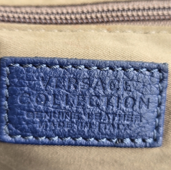 Authentic Versace Leather Shoulder Crossbody Bag Women Blue Removeable Strap - Picture 10 of 13